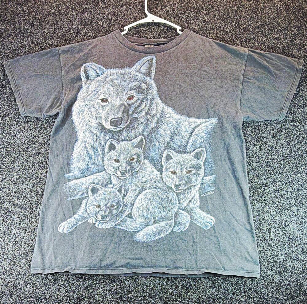 Wolf Graphic Print Men's Gray Crew Neck Short Sleeve Cotton Knit Tee Regular S/M